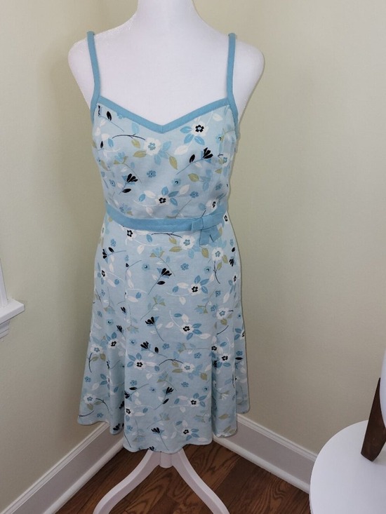 Ann Taylor Dresses & Skirts - Ann Taylor Loft Linen Blend Dress Lined A-line Light Blue Floral Women's Size 2P